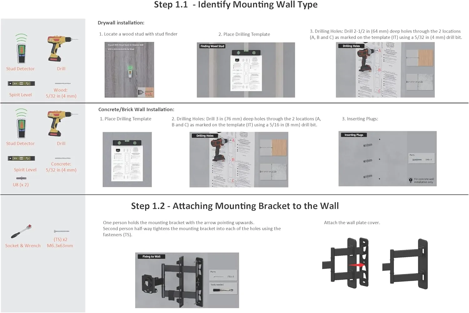 Amazon Basics Full Motion Articulating TV Monitor Wall Mount for 26" to 55" TVs and Flat Panels up to 80 Lbs, Black