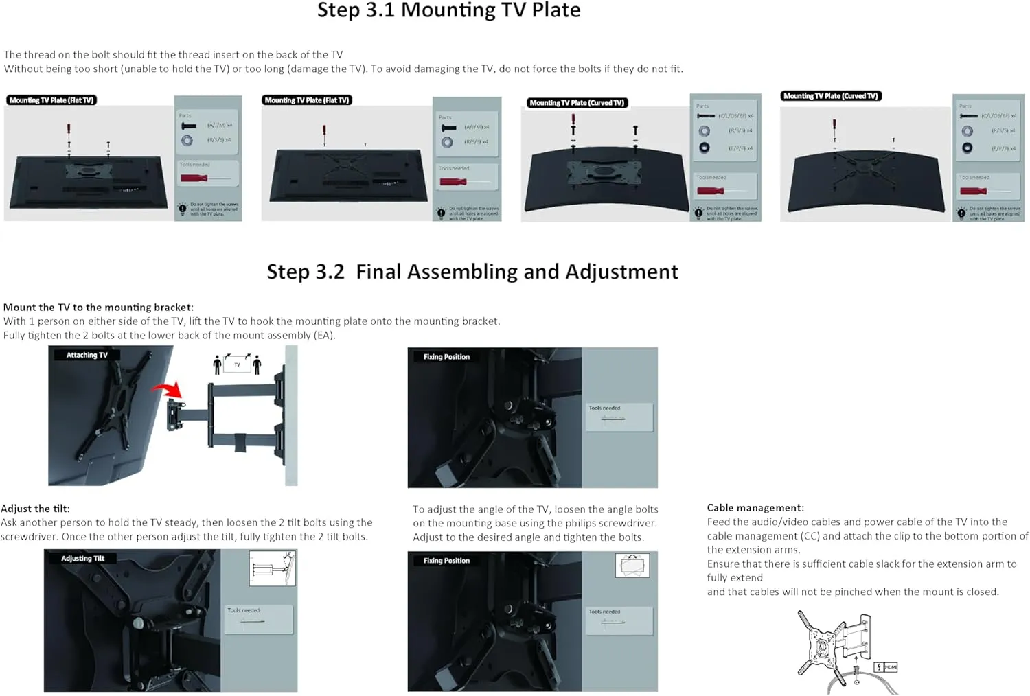 Amazon Basics Full Motion Articulating TV Monitor Wall Mount for 26" to 55" TVs and Flat Panels up to 80 Lbs, Black