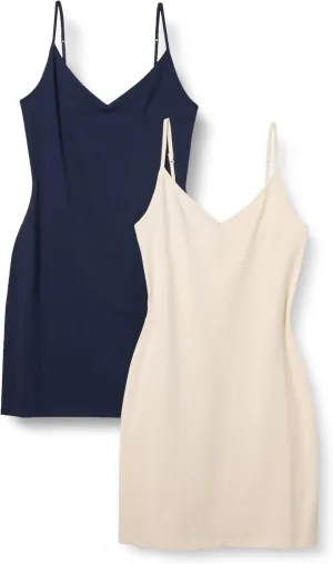 Amazon Essentials Women's Slim Fit Cotton Layering Slip Dress, Pack of 2