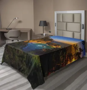 Ambesonne Big Sur Flat Sheet, Carmel California Exotic Scene with McWay Falls and Tropic Botany at Dusk, Soft Comfortable Top Sheet Decorative Bedding 1 Piece, TwinXL Size, Multicolor