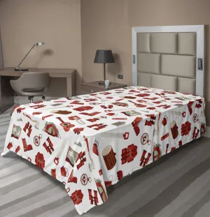 Ambesonne Camping Flat Sheet, Lumberjack Elements from Outdoor Leisure Activities in Vinous Tones, Soft Comfortable Top Sheet Decorative Bedding 1 Piece, TwinXL Size, White Vermilion and Brown