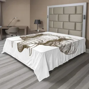 Ambesonne Elephant Flat Sheet, Antique Sketch Monochromatic Graphic of Portrait Animal in Wild, Soft Comfortable Top Sheet Decorative Bedding 1 Piece, King Size, Chocolate and White