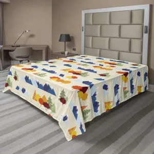 Ambesonne Landscape Flat Sheet, Repeated Pattern of Snowy Mountain Ranges and Trees in Autumn Season, Soft Comfortable Top Sheet Decorative Bedding 1 Piece, California King, Eggshell and Multicolor
