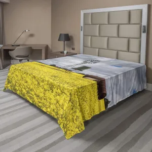 Ambesonne Windmill Flat Sheet, Canola Meadow Stormy Day Victorian Goldfields Agricultural Farmland, Soft and Comfortable Top Sheet Decorative Bedding 1 Piece, Full Size, Yellow Grey and White