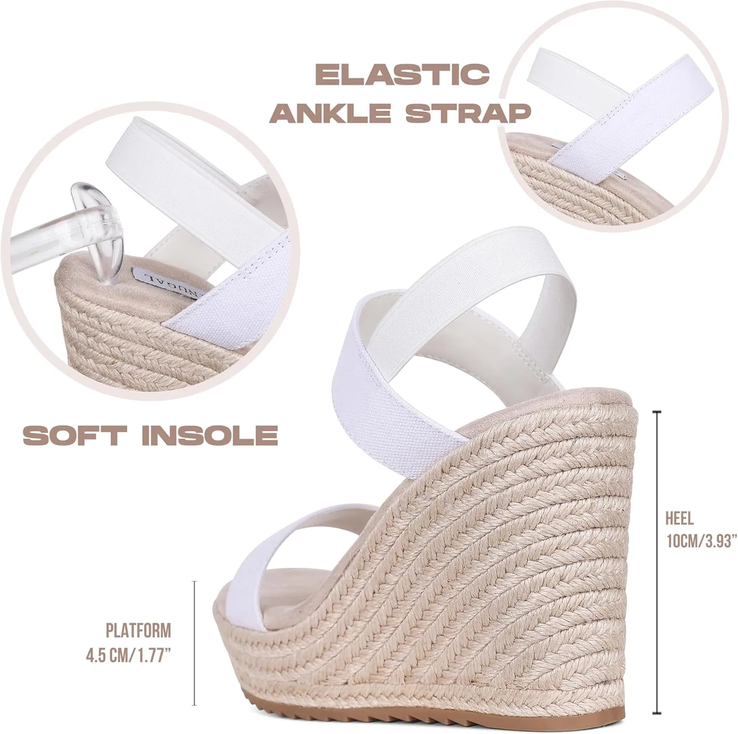 AMINUGAL Espadrille Sandals for Women - Dressy Summer Espadrilles Wedges with High Heels - Comfortable & Casual