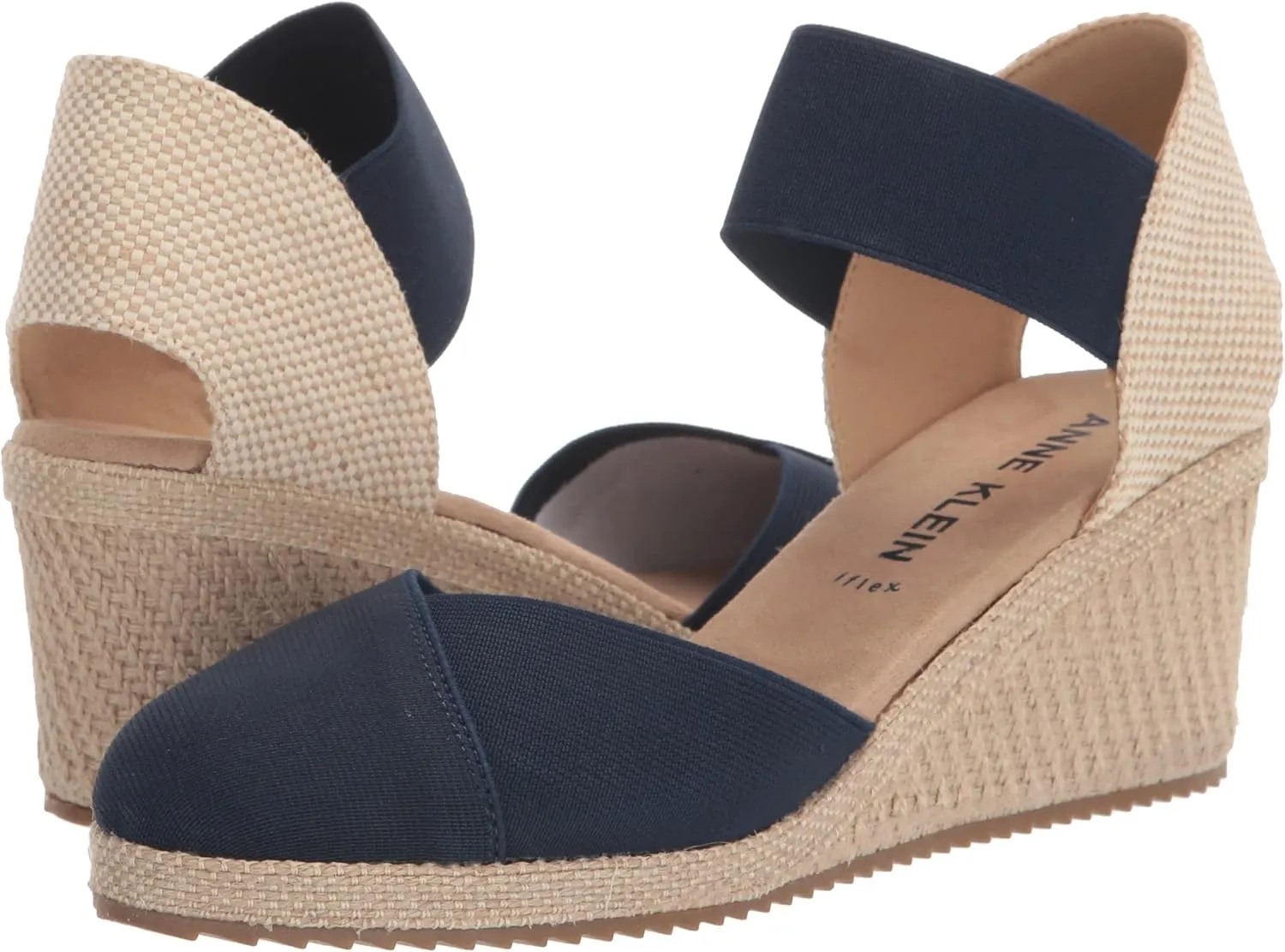Anne Klein Womens Zoey Canvas Ankle Strap Espadrille Heels