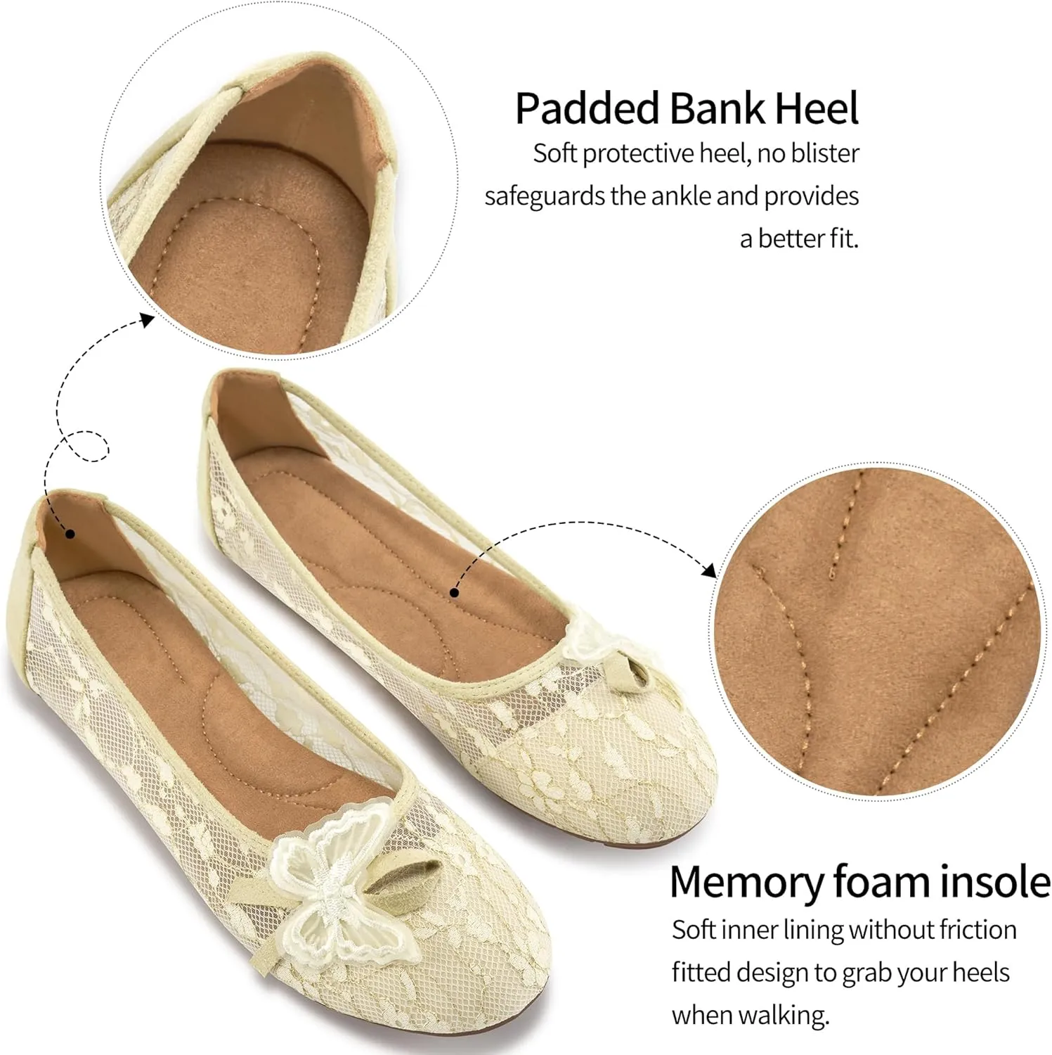 Aomigoct Ballet Flats Shoes for Women: Dress Comfortable Lace Womens Flats - Soft Casual Wedding Work Shoe