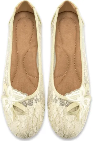 Aomigoct Ballet Flats Shoes for Women: Dress Comfortable Lace Womens Flats - Soft Casual Wedding Work Shoe