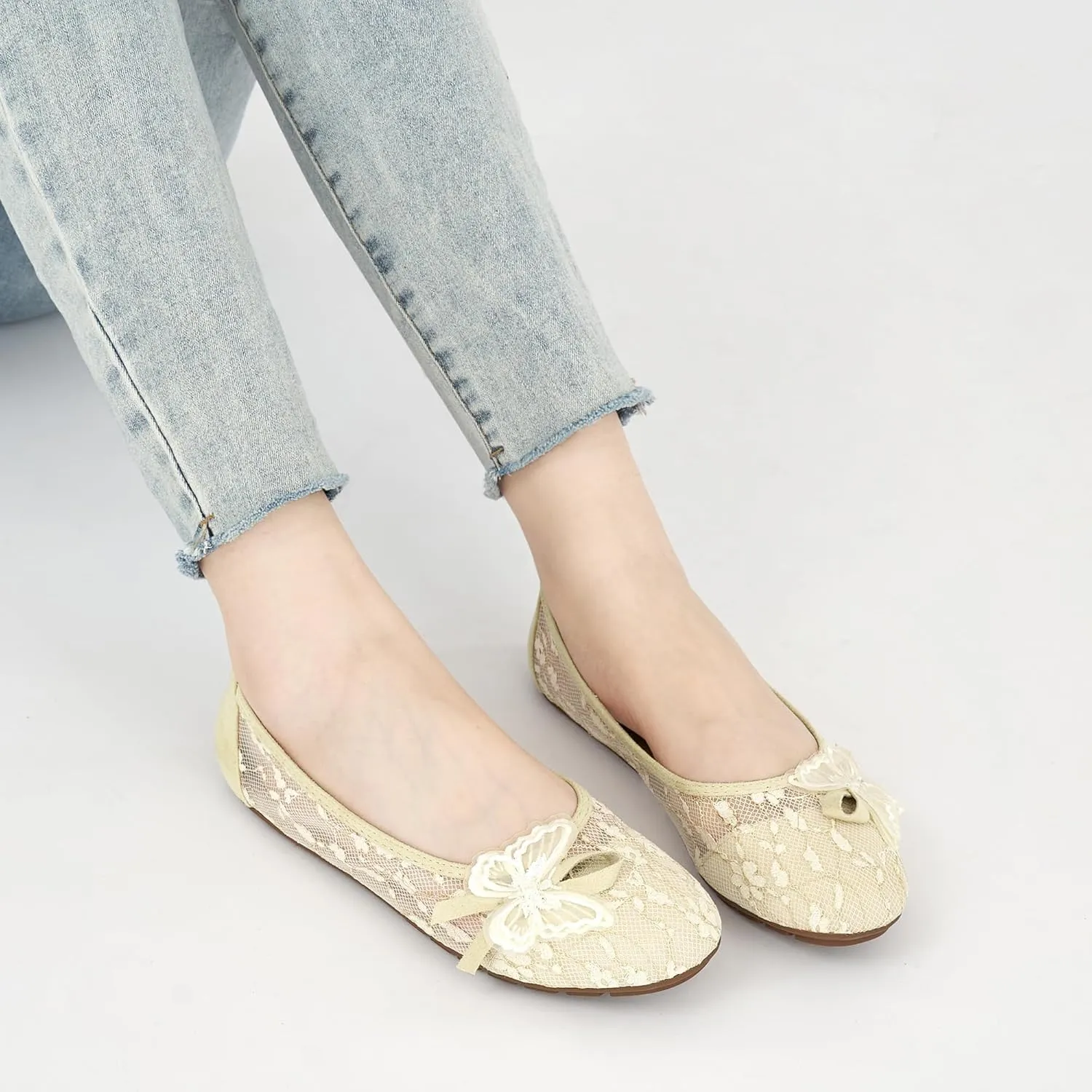 Aomigoct Ballet Flats Shoes for Women: Dress Comfortable Lace Womens Flats - Soft Casual Wedding Work Shoe