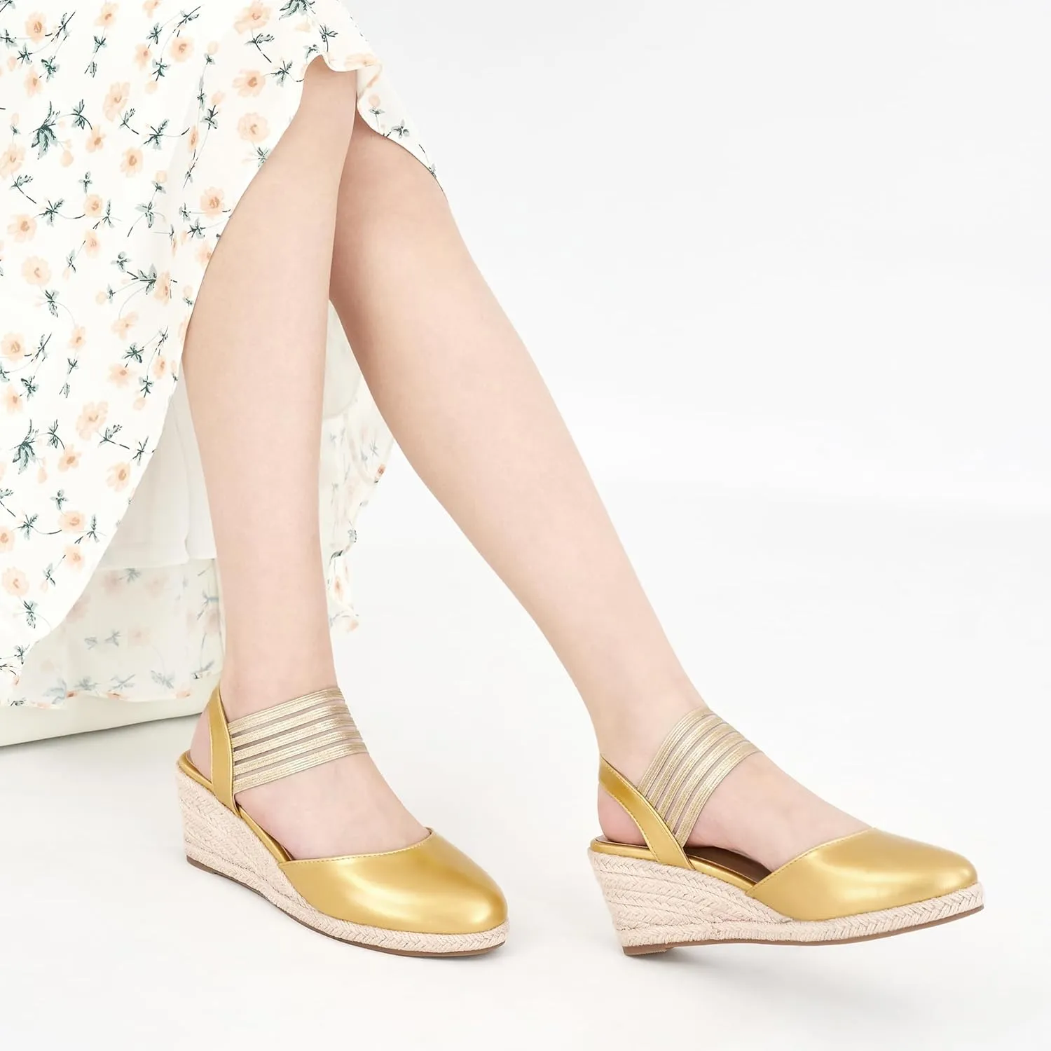 Aomigoct Wedge Sandals Dressy Women: Comfortable Elastic Strap Espadrille Wedges - Ladies Beach Casual Shoes