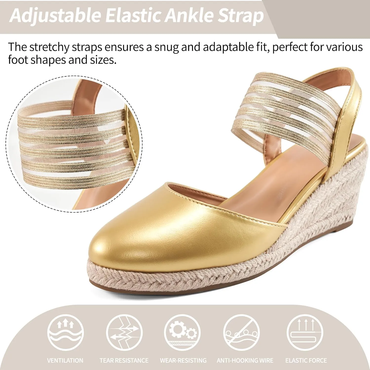 Aomigoct Wedge Sandals Dressy Women: Comfortable Elastic Strap Espadrille Wedges - Ladies Beach Casual Shoes