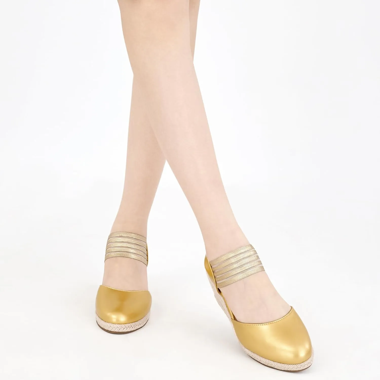 Aomigoct Wedge Sandals Dressy Women: Comfortable Elastic Strap Espadrille Wedges - Ladies Beach Casual Shoes