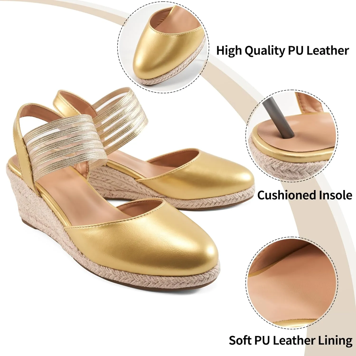 Aomigoct Wedge Sandals Dressy Women: Comfortable Elastic Strap Espadrille Wedges - Ladies Beach Casual Shoes