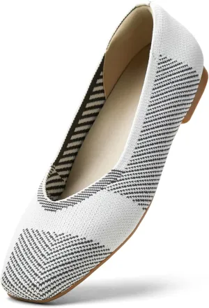 Arromic Black Flats Shoes for Women, Square Toe Ballet Flats Shoes, Washable Comfortable Knit Flats for Women, Soft Slip on Black Flats for Dressy Wedding Work Office Casual