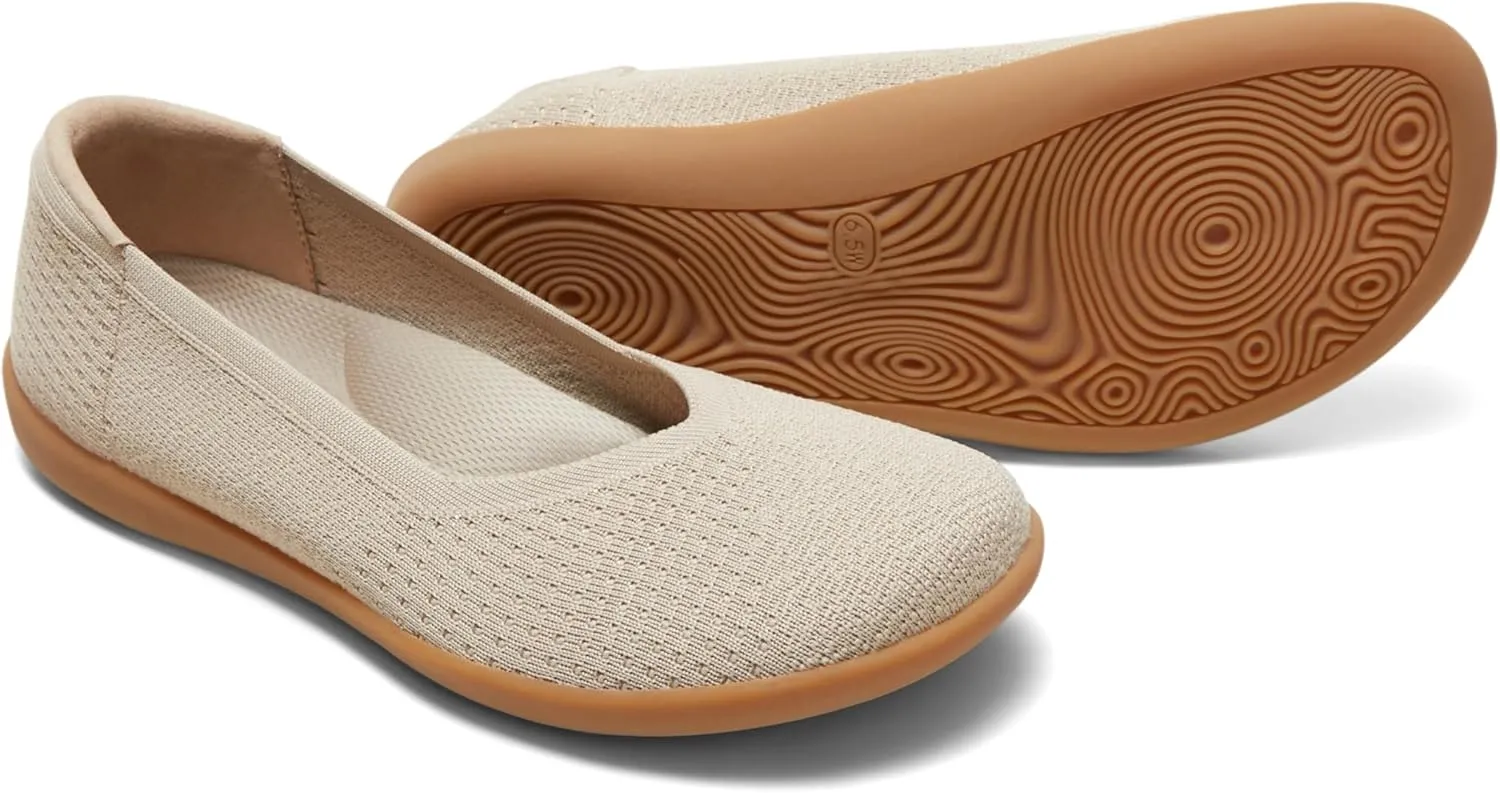 Arromic Wide Toe Box Flat Shoes Women Slip on Wide Width Flats Comfortable Ballet Flat Shoes Knit Dressy Washable Soft Walking Shoes