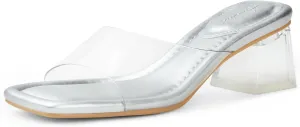 Arromic Women's Block Mule Heeled Sandals Clear Black Nude White Chunky Heels 2 Inches Square Open Toe Slip on Backless Mules Heeled Slippers Dressy Party Prom Wedding Shoes