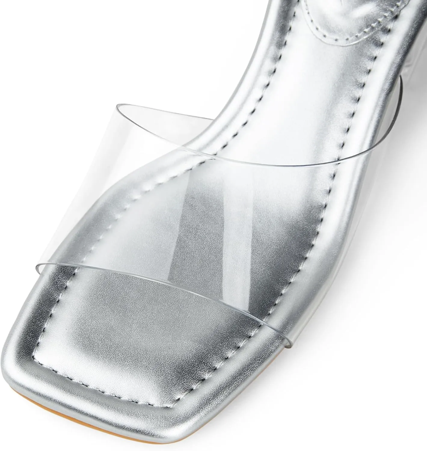 Arromic Women's Block Mule Heeled Sandals Clear Black Nude White Chunky Heels 2 Inches Square Open Toe Slip on Backless Mules Heeled Slippers Dressy Party Prom Wedding Shoes