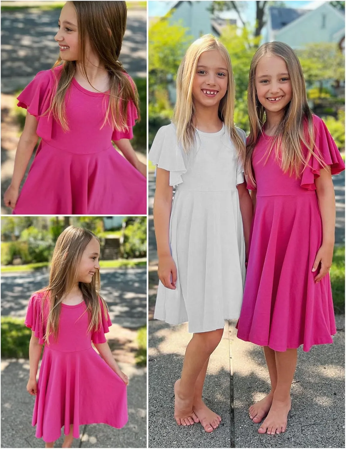 Arshiner Girl's Summer Dresses Ruffle Short Sleeve Swing Flowy Midi Casual Sundress with Pockets