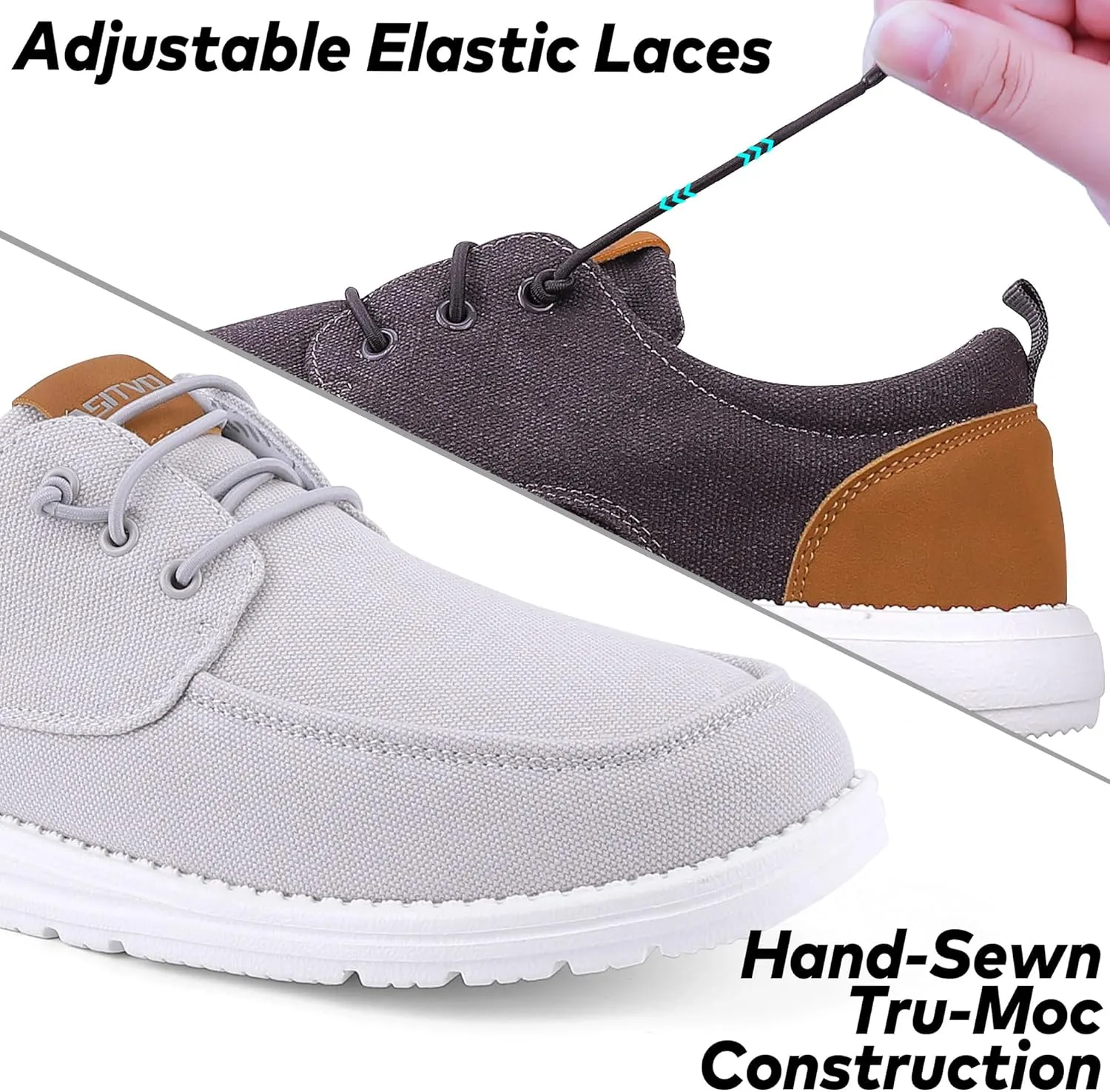 ASITVO Mens Wide Canvas Loafers Slip on Big Size Walking Shoes Width Toe Box Casual Dress Shoes
