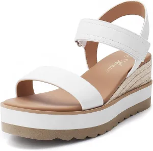 Athlefit Platform Sandals Women Espadrille Wedge Comfortable Ankle Strap Open Toe Sandals for Walking