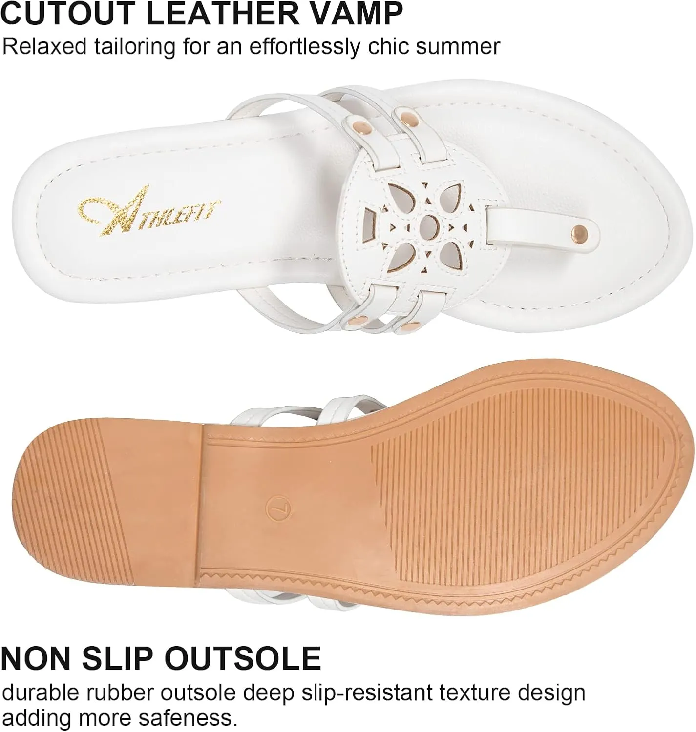 Athlefit Womens Flat Sandals Flip Flops Casual Slip on Comfortable Thong Beach Sandal for Women Dressy