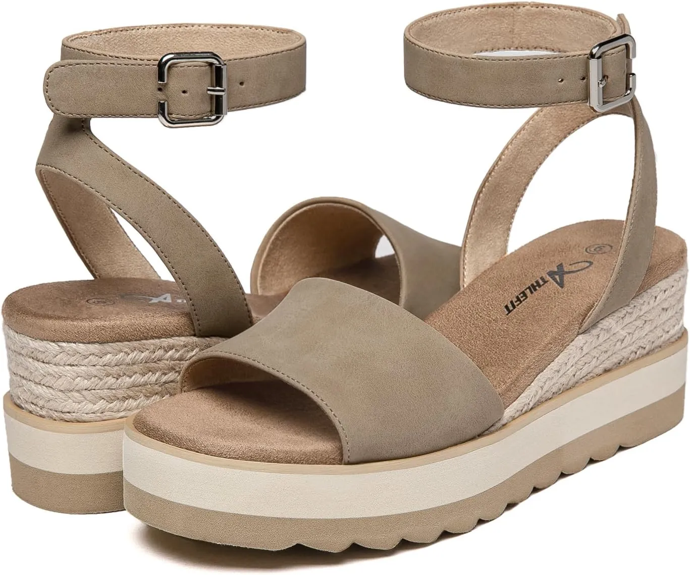 Athlefit Women's Platform Sandals Buckle Ankle Strap Open Toe Espadrille Wedge Sandals