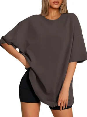 ATHMILE Womens Oversized T Shirts Loose Fit Crewneck Short Sleeve Tops Summer Casual Blouse 2025 Y2K Basic Tee Beach