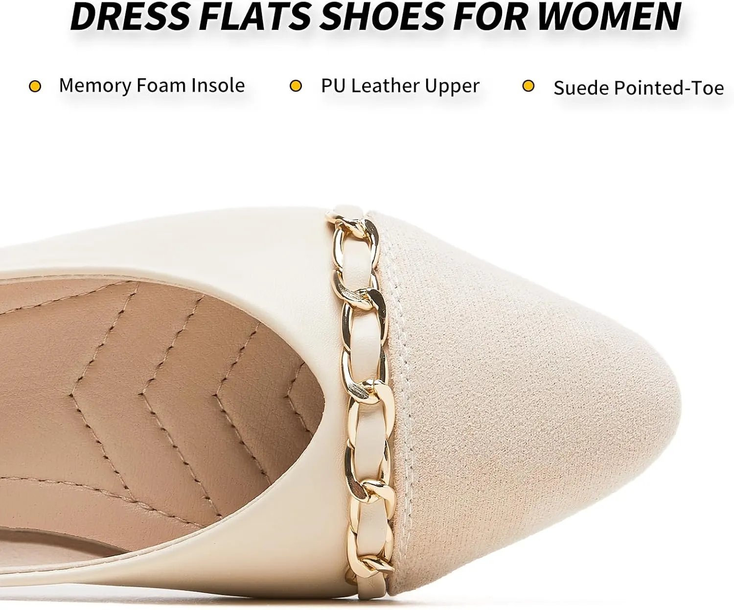 BABUDOG Women's Black Flats Shoes,White Dress Shoes for Women,Crimping Faux Suede Ballet Flats Comfortable