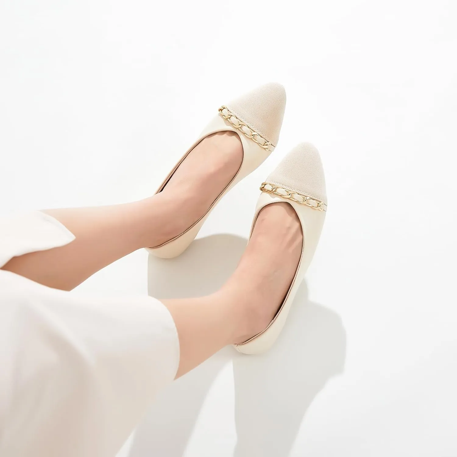 BABUDOG Women's Black Flats Shoes,White Dress Shoes for Women,Crimping Faux Suede Ballet Flats Comfortable