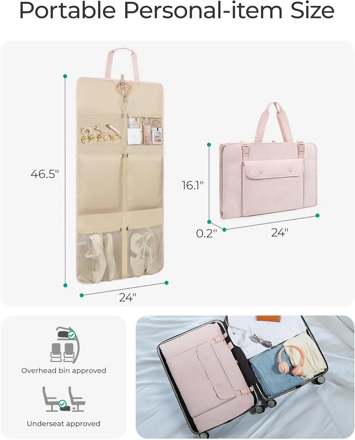 BAGSMART Garment Bags for Travel Foldable Carry on Suit Carrier for Hanging Clothes Stylish Dress Carrier Large Convertible Weekender Garment Bags for Women Men