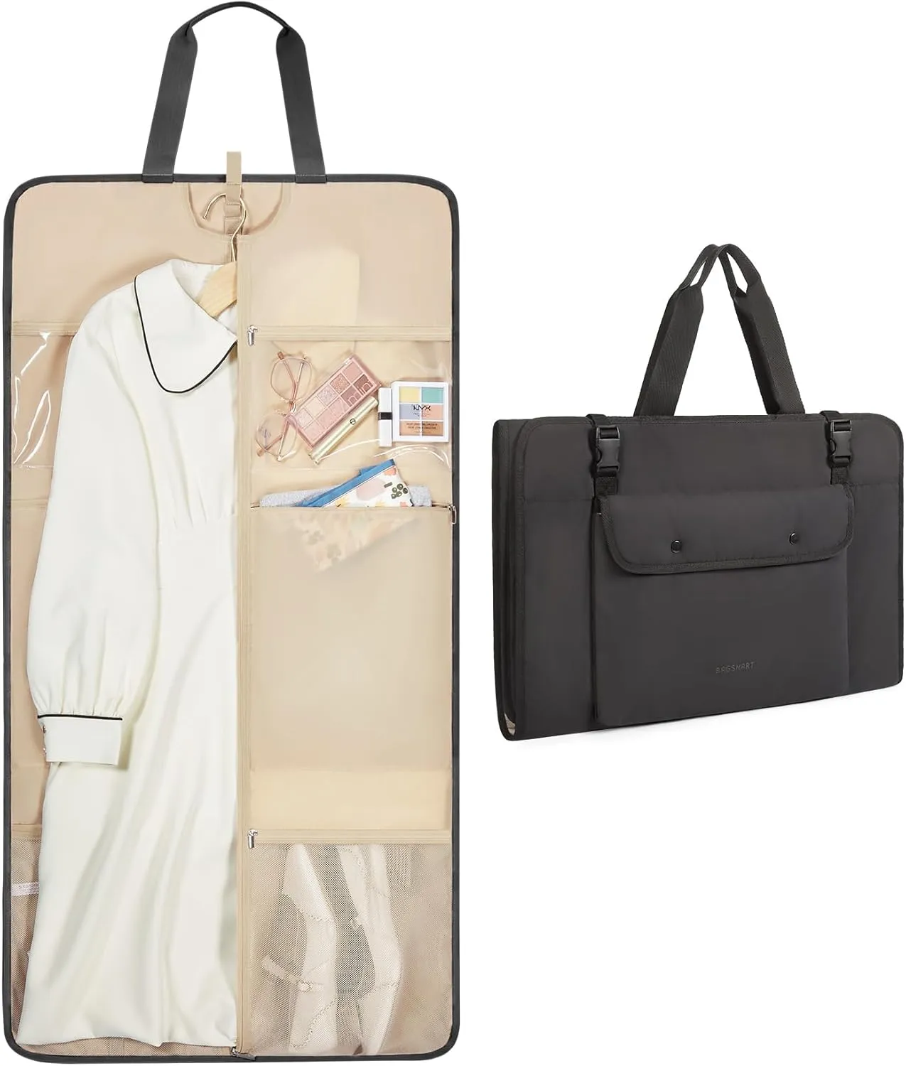 BAGSMART Garment Bags for Travel Foldable Carry on Suit Carrier for Hanging Clothes Stylish Dress Carrier Large Convertible Weekender Garment Bags for Women Men