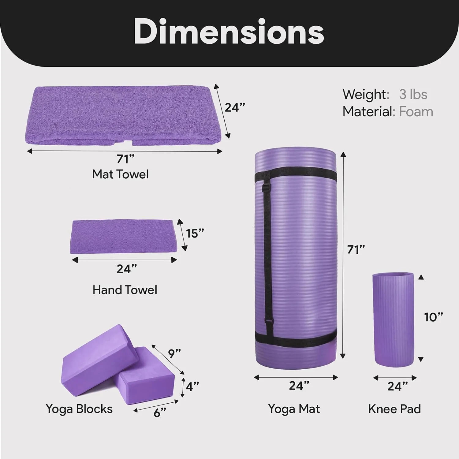 BalanceFrom 7-Piece Set - Include Yoga Mat with Carrying Strap, 2 Yoga Blocks, Yoga Mat Towel, Yoga Hand Towel, Yoga Strap and Yoga Knee Pad, Multiple Colors