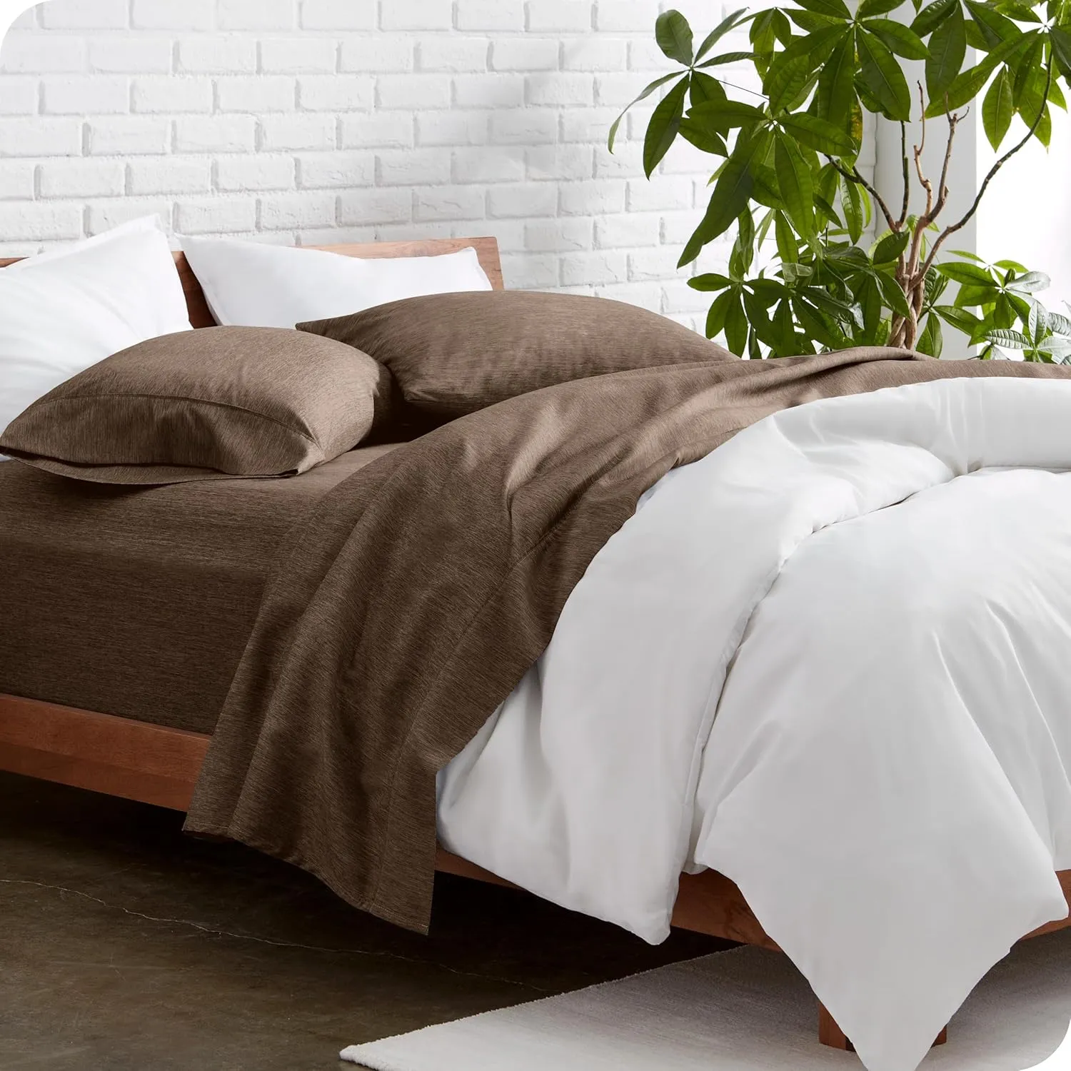 Bare Home Queen Sheet Set - Luxury 1800 Ultra-Soft Microfiber Bed Sheets - Double Brushed - Deep Pockets - Easy Fit - 4 Piece Set - Bedding Sheets & Pillowcases (Queen, Heathered Taupe)