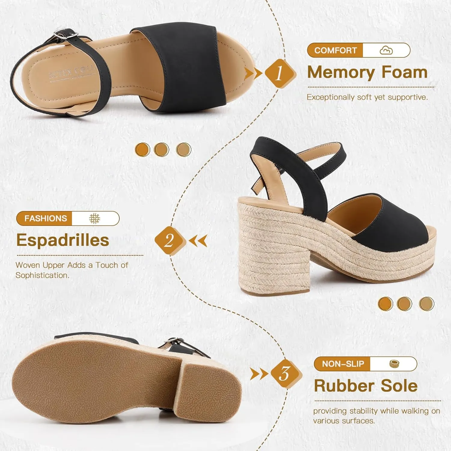BCTEX COLL Espadrille Wedge Sandals Platform Casual Dressy Open Toe Ankle Strap Sandals for Women