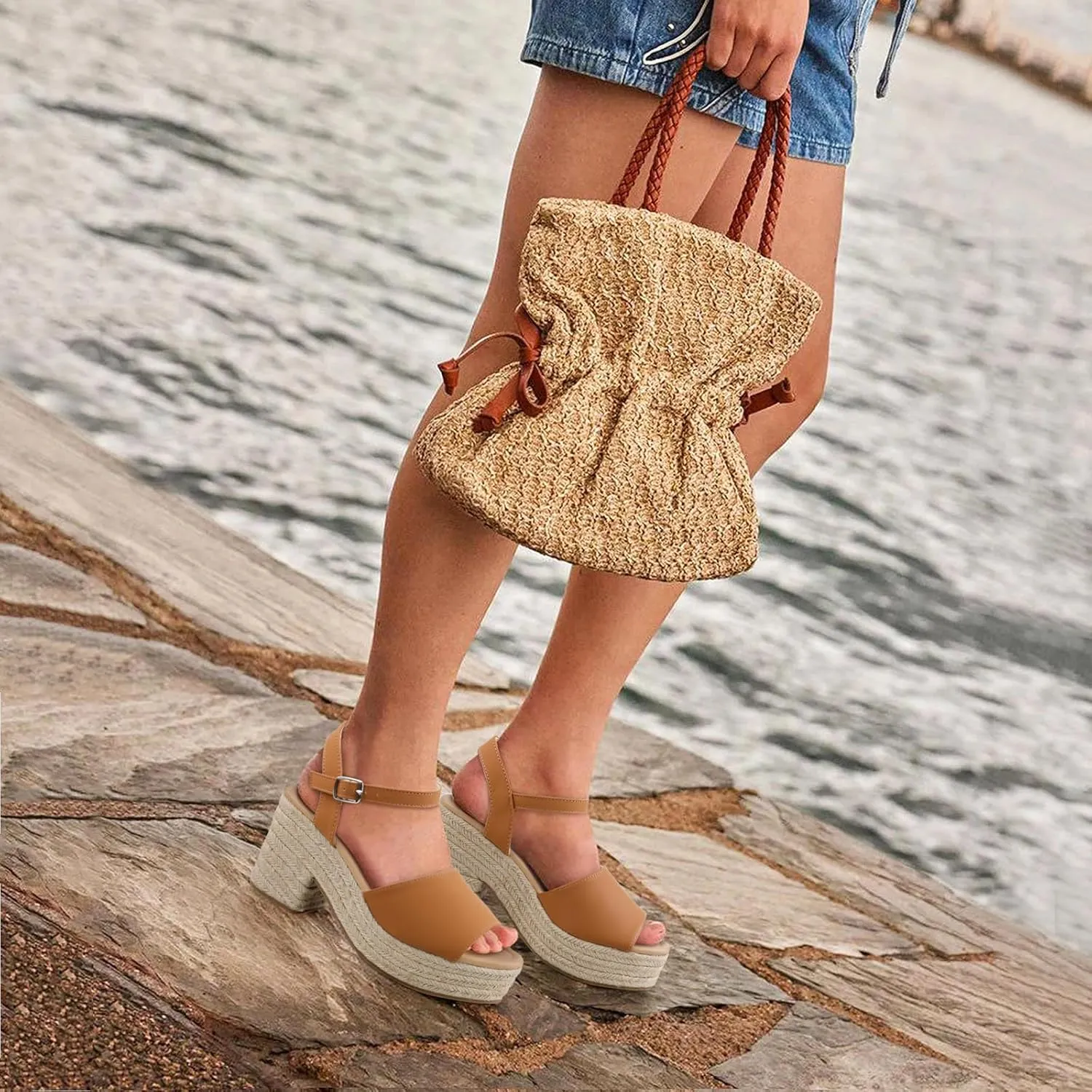 BCTEX COLL Espadrille Wedge Sandals Platform Casual Dressy Open Toe Ankle Strap Sandals for Women