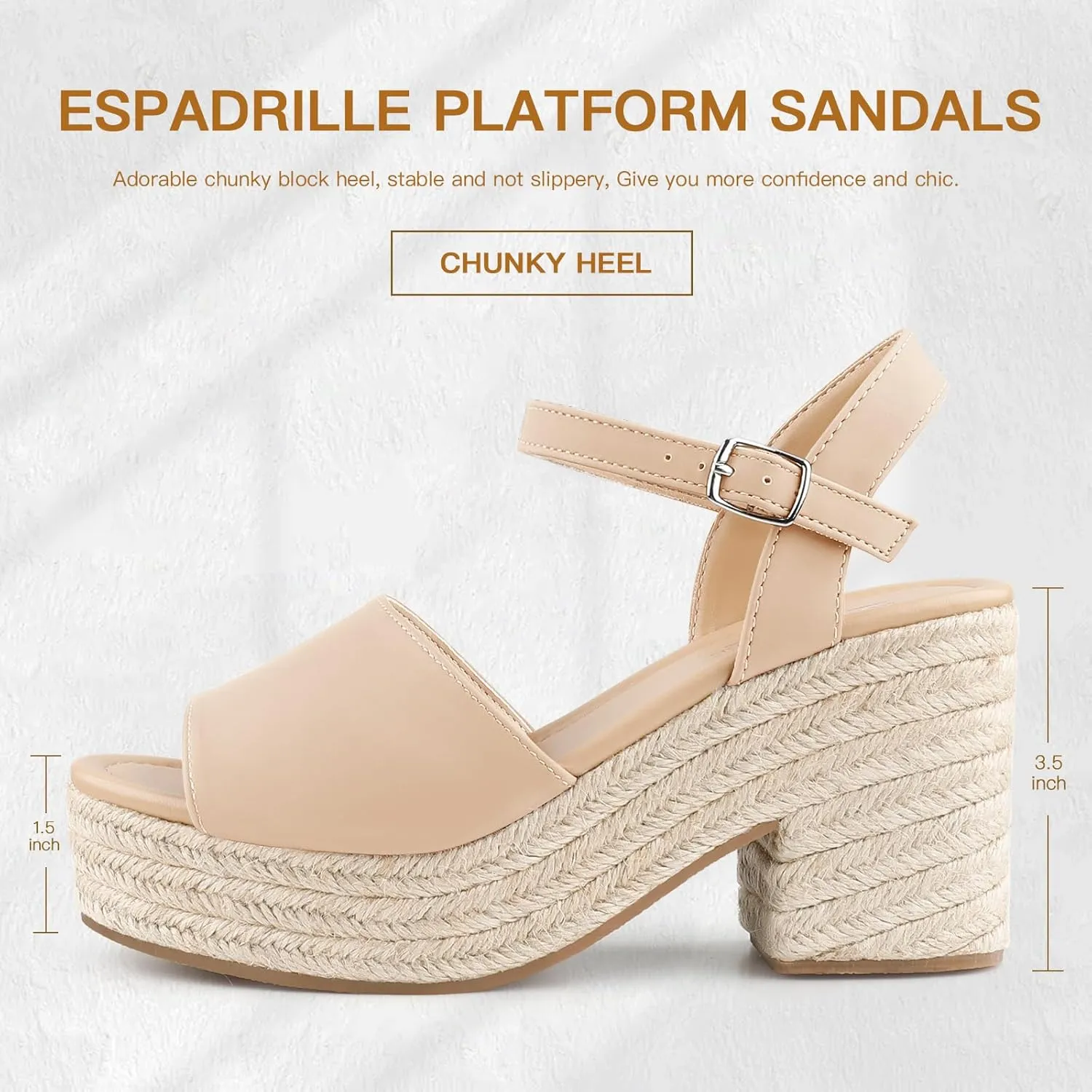 BCTEX COLL Espadrille Wedge Sandals Platform Casual Dressy Open Toe Ankle Strap Sandals for Women