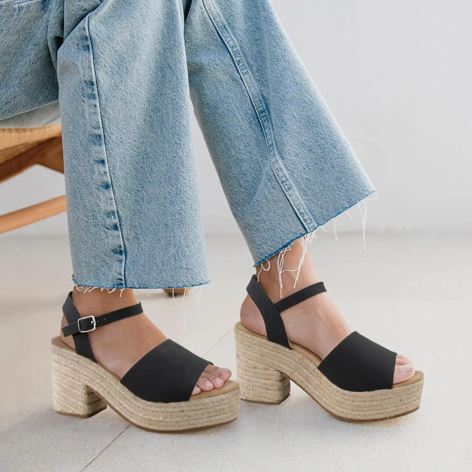 BCTEX COLL Espadrille Wedge Sandals Platform Casual Dressy Open Toe Ankle Strap Sandals for Women