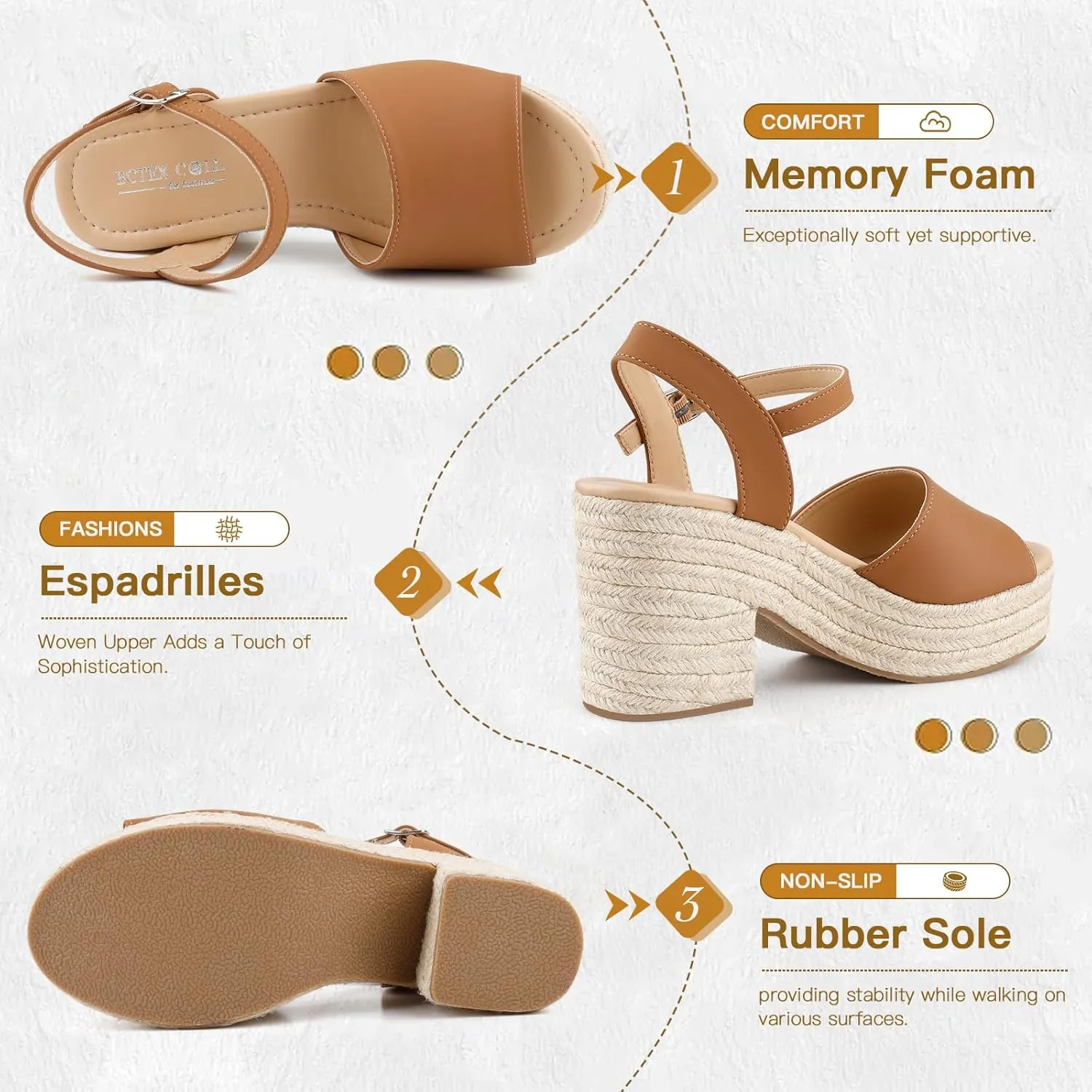 BCTEX COLL Espadrille Wedge Sandals Platform Casual Dressy Open Toe Ankle Strap Sandals for Women