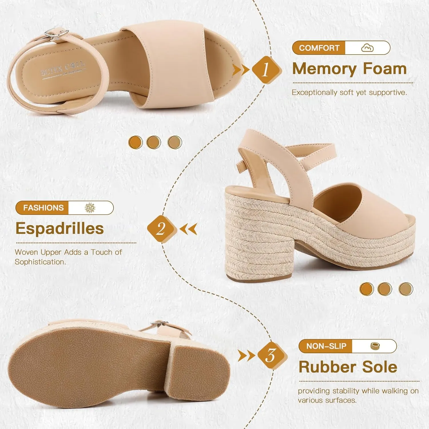 BCTEX COLL Espadrille Wedge Sandals Platform Casual Dressy Open Toe Ankle Strap Sandals for Women