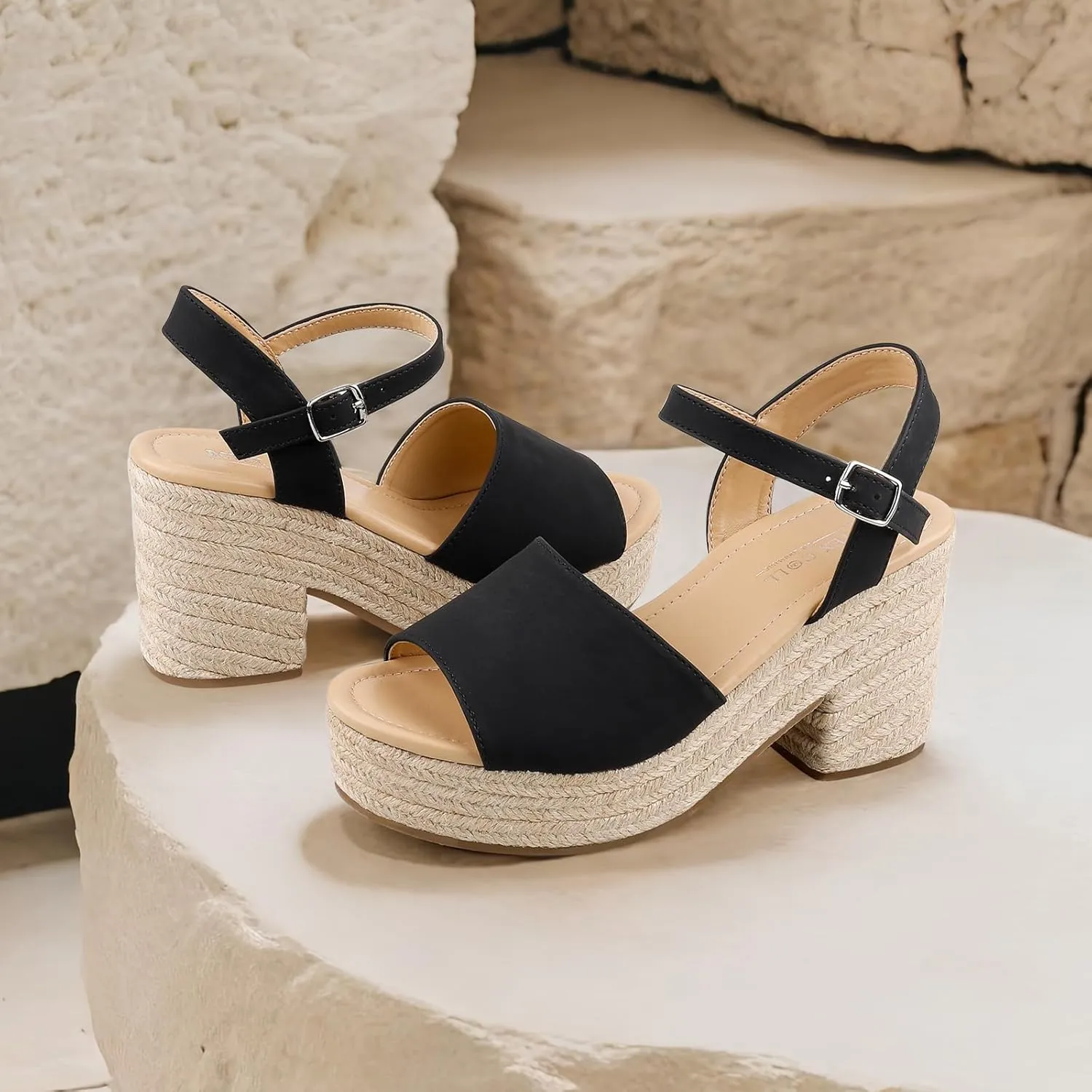 BCTEX COLL Espadrille Wedge Sandals Platform Casual Dressy Open Toe Ankle Strap Sandals for Women
