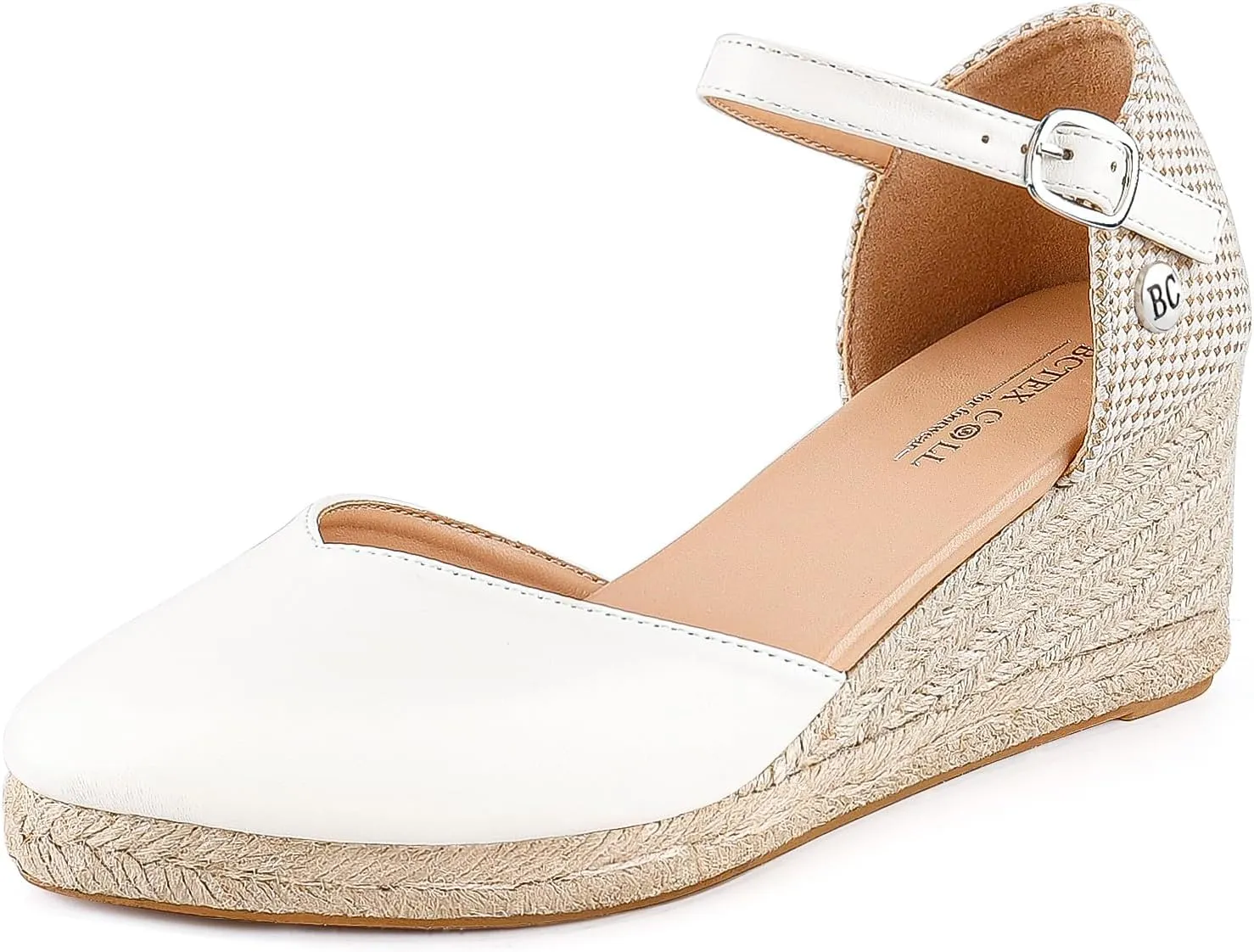 BCTEX COLL Women's Espadrilles Wedge Sandals Ankle Strap Platform Closed Toe Dressy Shoes