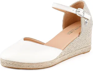 BCTEX COLL Women's Espadrilles Wedge Sandals Ankle Strap Platform Closed Toe Dressy Shoes