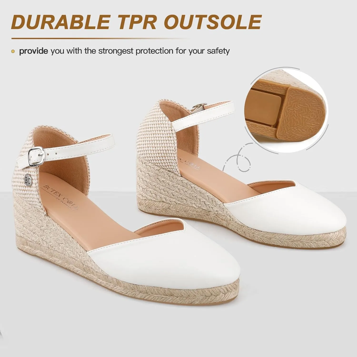 BCTEX COLL Women's Espadrilles Wedge Sandals Ankle Strap Platform Closed Toe Dressy Shoes
