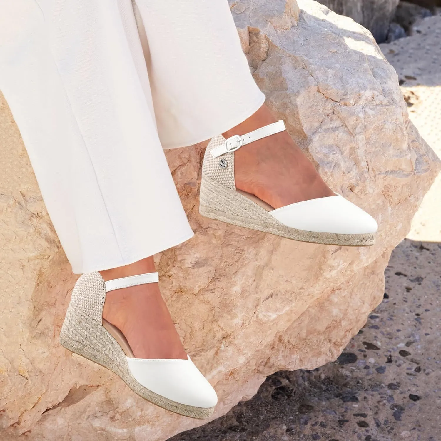 BCTEX COLL Women's Espadrilles Wedge Sandals Ankle Strap Platform Closed Toe Dressy Shoes