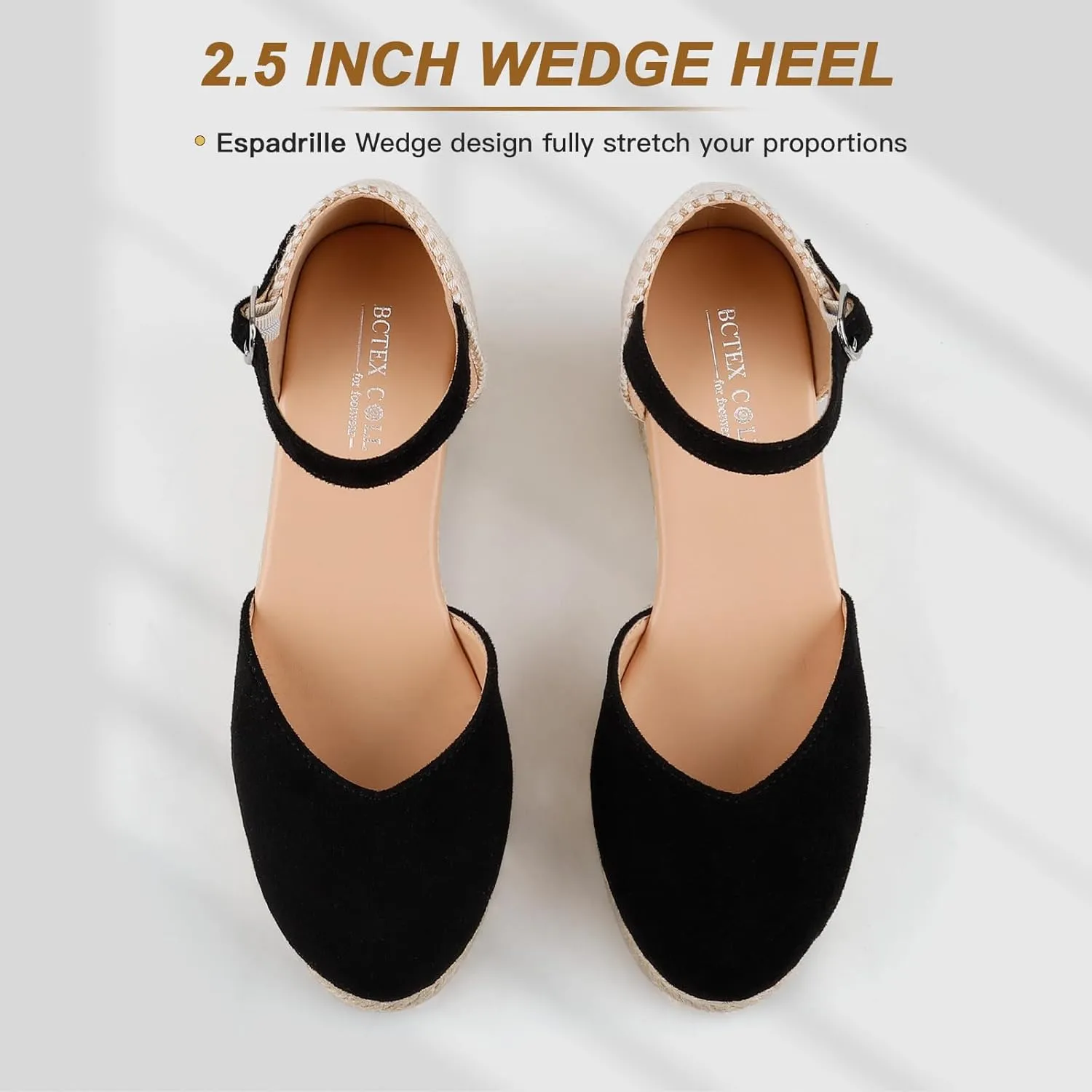 BCTEX COLL Women's Espadrilles Wedge Sandals Ankle Strap Platform Closed Toe Dressy Shoes