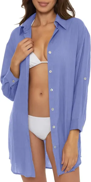 BECCA Gauzy Shirt Dress, Collared Button-up, Beach Cover Ups for Women