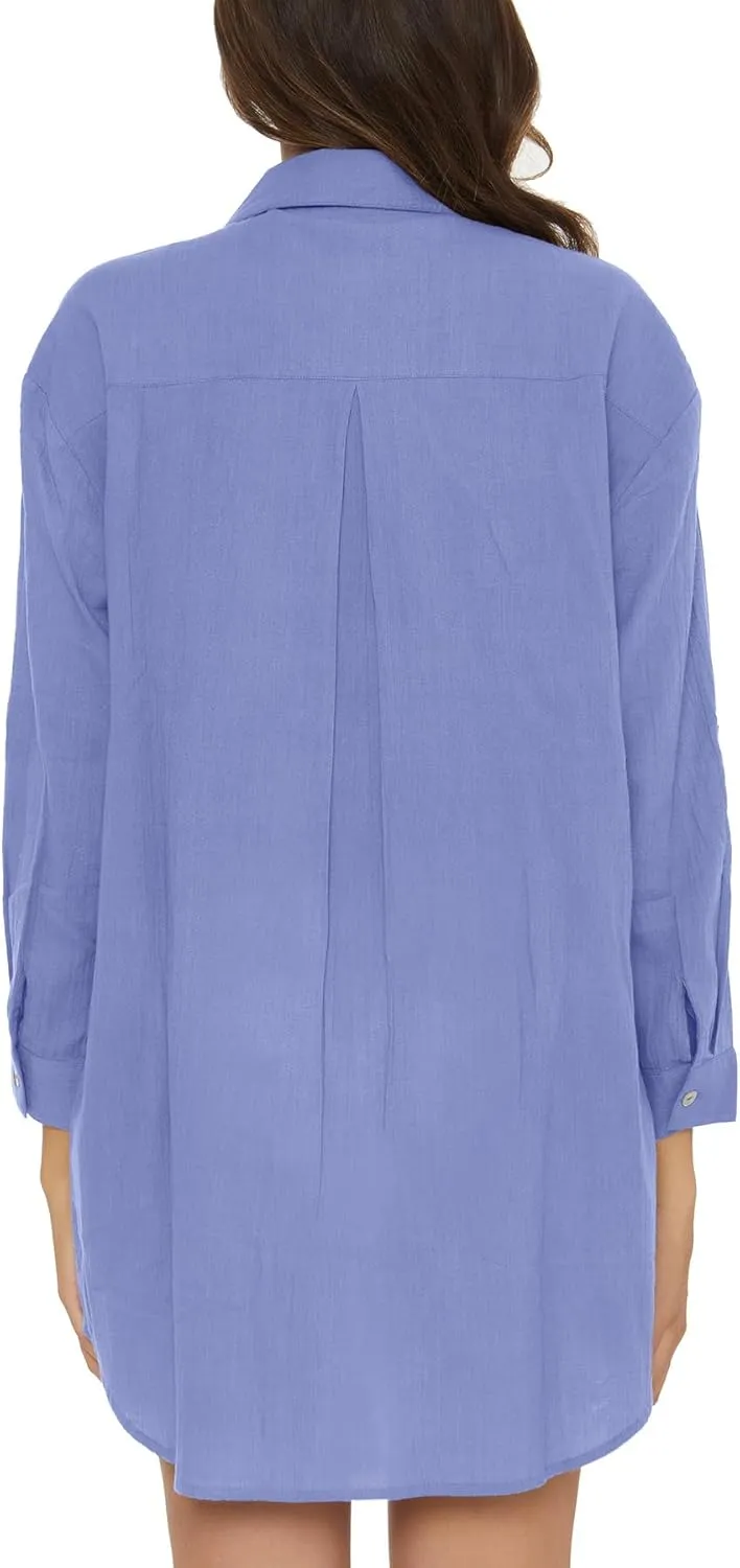 BECCA Gauzy Shirt Dress, Collared Button-up, Beach Cover Ups for Women