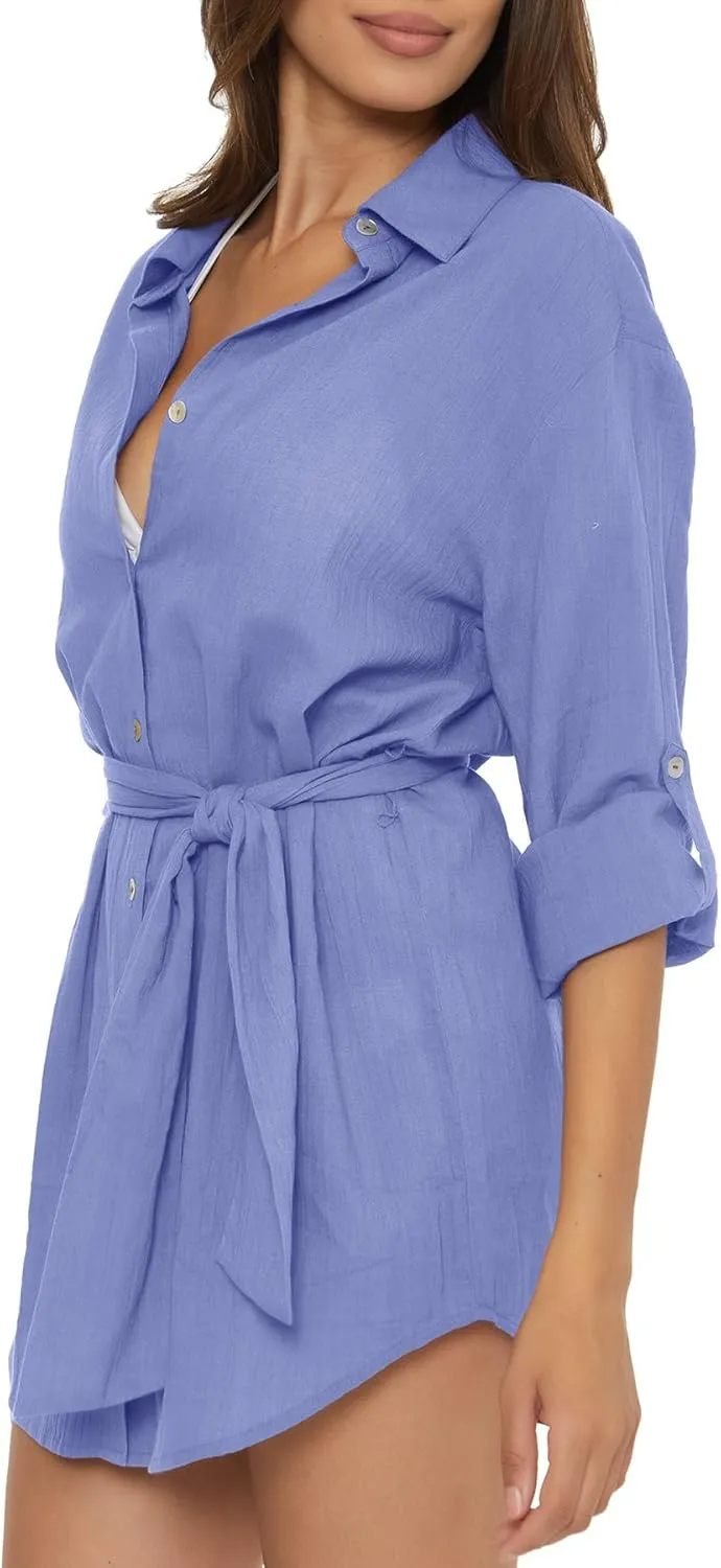 BECCA Gauzy Shirt Dress, Collared Button-up, Beach Cover Ups for Women