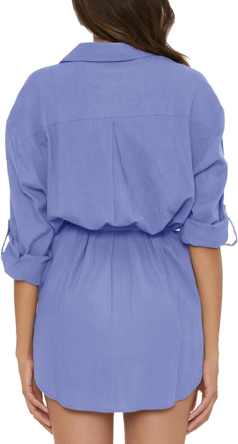 BECCA Gauzy Shirt Dress, Collared Button-up, Beach Cover Ups for Women