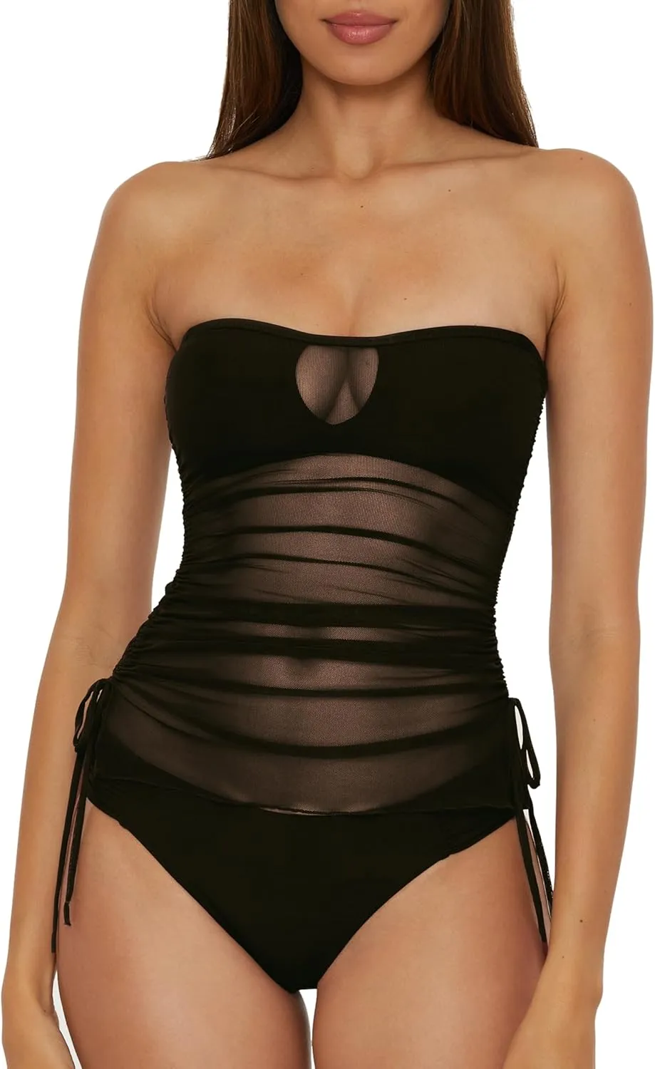BECCA Women's Muse Bandeau Tankini, Casual, Pull On, Sheer, Swimsuit Tops